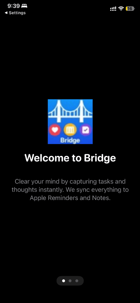 Bridge app welcome screen